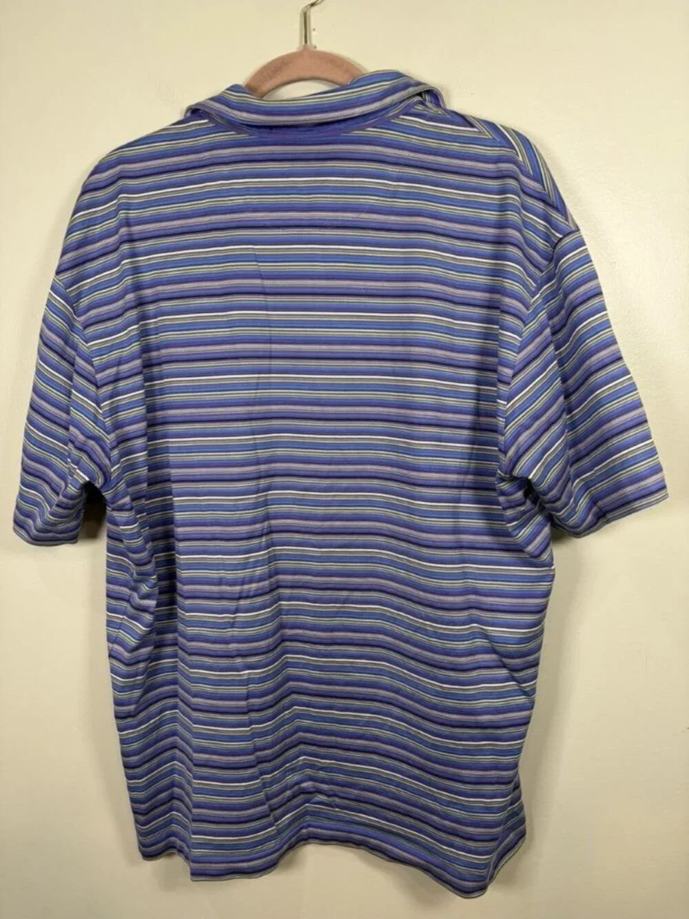 Nike Fit Tiger Woods Striped Short Sleeve Polo Shirt Size XL Blue Purple Logo